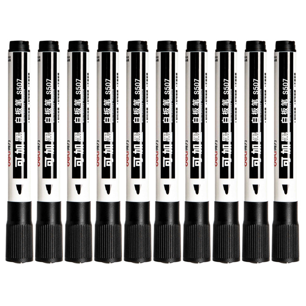 DELI S507 10Pcs Whiteboard Markers Dry Wipe White Board Pens for School Office Home - Black DELI S507 10Pcs Whiteboard Markers Dry Wipe White Board Pens for School Office Home - Black